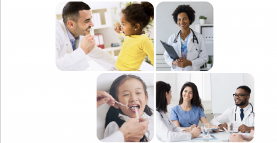 Photo collage of dentists and patients