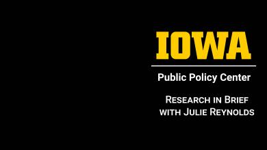 Iowa Block PPC logo on black background, in white underneath: Research in Brief with Julie Reynolds
